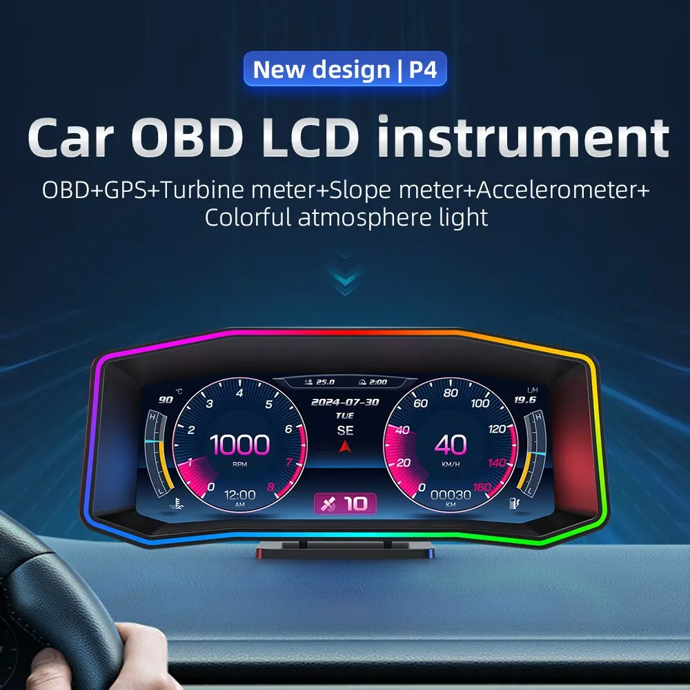 Car HUD Digital Dashboard Display Speedometer Inclinometer Boost Pressure Gauge OBD2 + GPS Dual Mode P4