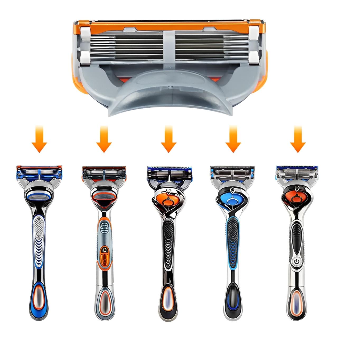 Metal Replacement Handle Compatible with Gillette Fusion5 Men's Razor, Ergonomic Non-Slip Smooth Design, Includes 8 Replaceable Blades, Stainless Steel Razors Set, Shaver Razors Shaving Tool