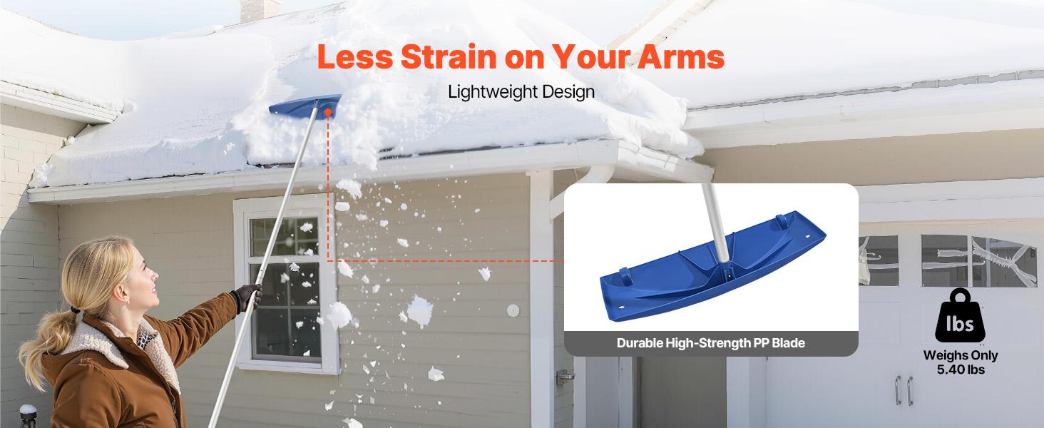 VEVOR Snow Roof Rake, 24 in PP Plastic Blade, 3.8-18.2 ft Adjustable Roof Snow Scraper with Wheels, Anti-Slip Handle Snows Removal Tool, Lightweight House Rooftop Rake for Leaves Debris Removal