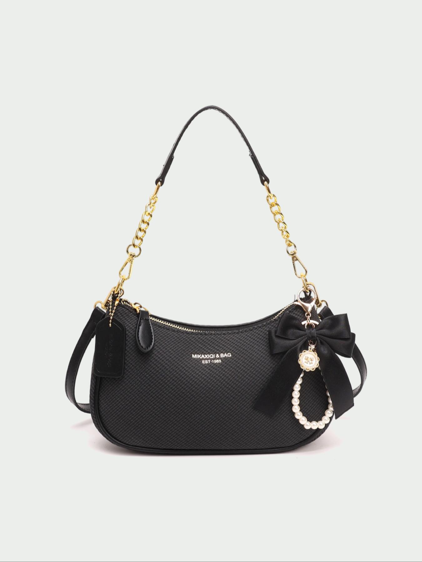 Women's Vintage PU, Fashion Chain Breadbag, Embellished Shoulder Bag, Casual Commuter Bag, Commuter Office Streetwear, Perfect Gift, Pure Color, Ideal for Daily Use