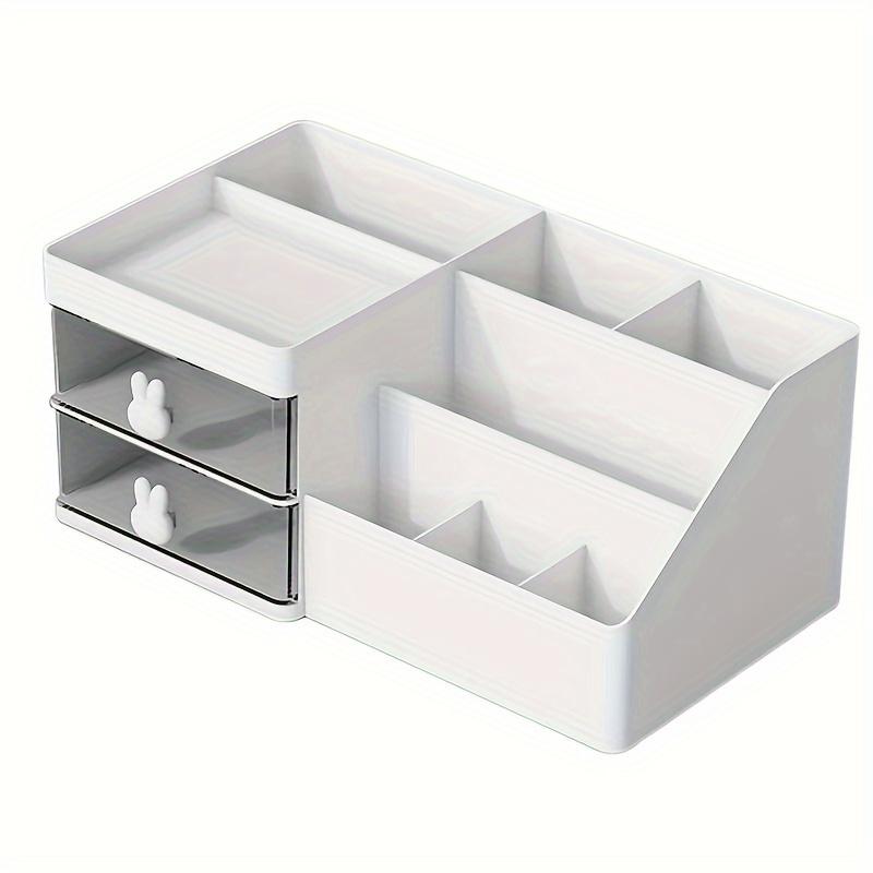 Multi-Compartment Desk Organizer with Drawers, Large Capacity Office & Makeup Storage Caddy for Pens, Cosmetics and Desk Accessories