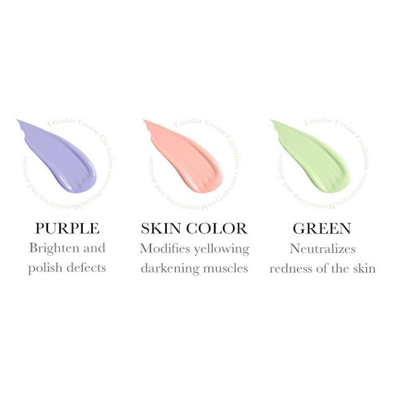 Three-Color Protective Isolation Cream with SPF 50 Coverage, Brightening & Oil-Control Moisturizer for Color Correction, Waterproof & Sweatproof Makeup Base