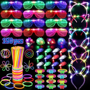 150PCS Glow in the Dark Party Supplies  Kids Adults, Light Up Party Favors with Light Up Glasses, Headband, Rings, 100 Glow Sticks Bulk Party Pack DIY Glow Necklaces Bracelets, Neon Party Supplies