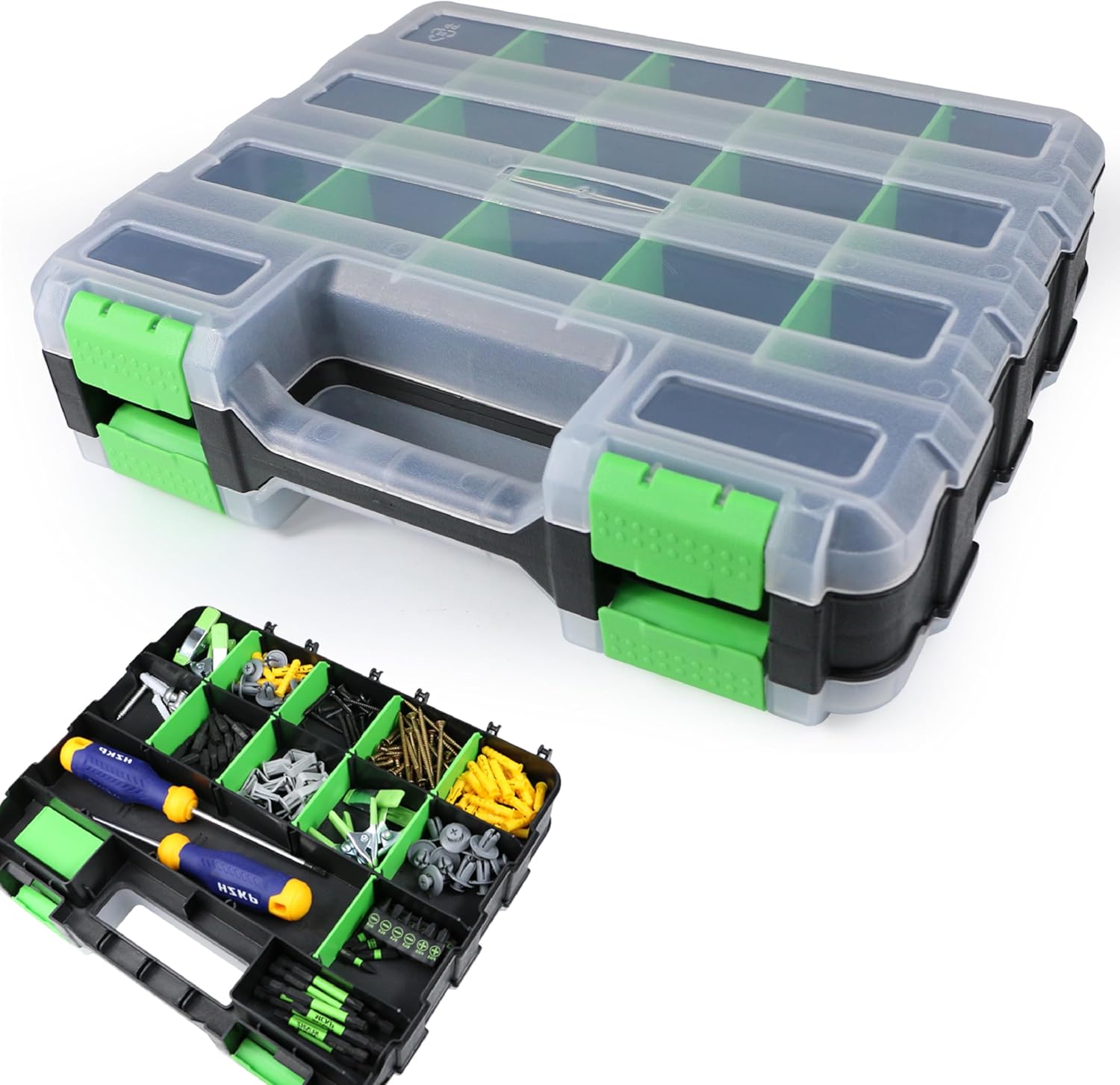 Parts Organizer, 34-Compartments Double Side Parts Box with Removable Dividers, Hardware Storage for Screws, Bolts, Nails, Beads, Jewelry Parts Organizer, 34-Compartments Double Side Parts Box with Removable Dividers, Hardware Storage for Screws, Bolts, Nails, Beads, Jewelry