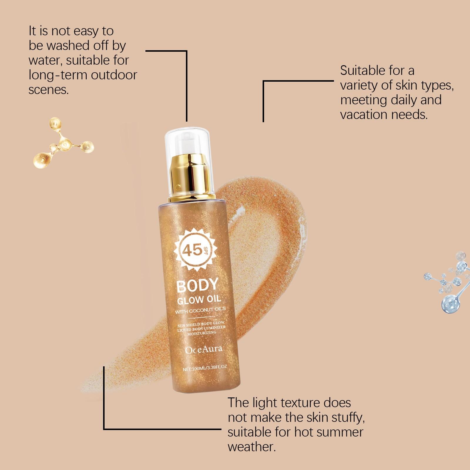 OceAura Coconut Shimmer Protective Body Oil, SPF Sun Protection, Sunscreen Body Oil, Hydrating Moisturizing Body Oils Non-Greasy Shiny Glow Skin Oil for Outdoor Beach Daily Care