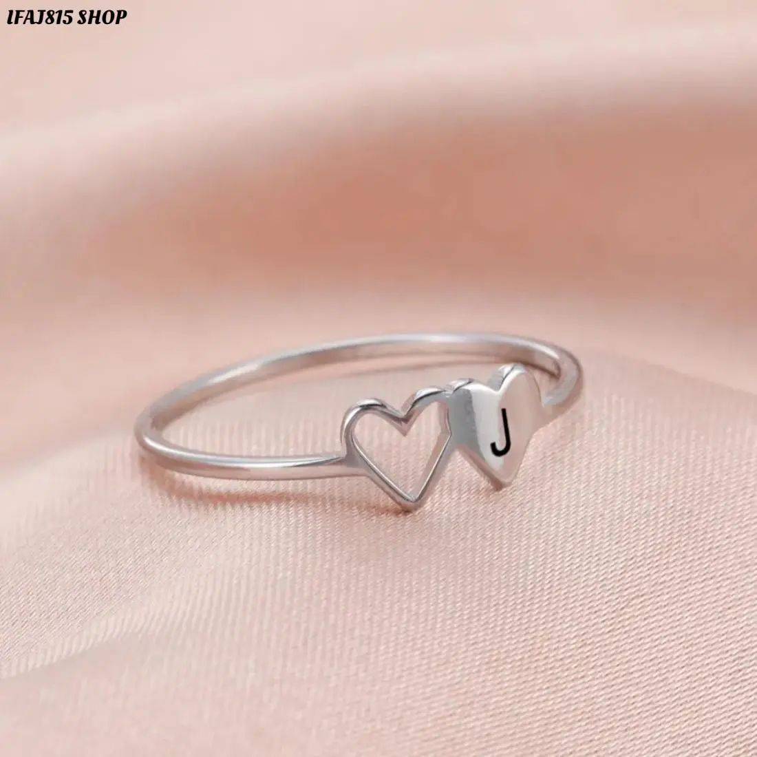 A-Z Initial Letter Ring for Women, Personalized Double Heart Open Ring, Adjustable Stainless Steel Name Charm Ring, Cute Minimalist Jewelry for Girls & Couples, Custom Alphabet Ring Gift for Birthday, Anniversary, Valentine's Day and Daily Wear