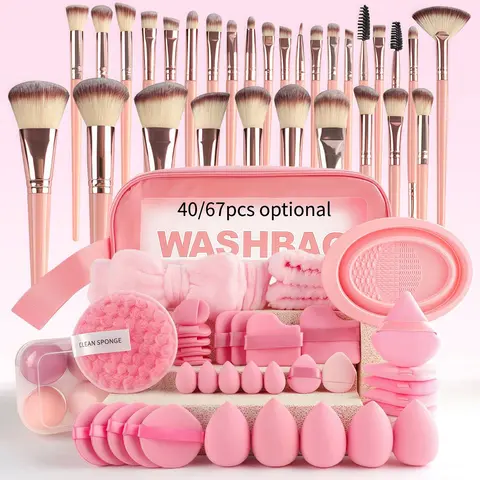 Professional Makeup Brush Set with Puff Combo, Brush Kit, Coffee Color Beauty Tools, Eyeshadow Foundation Concealer Brushes, Portable Storage Bag Included