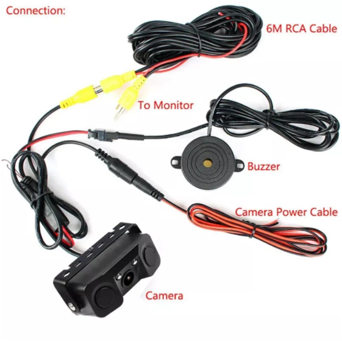 1PC 3 In 1 Car Reverse Backup Radar Rear View Camera W/ 2pcs Parking Radar Sensor