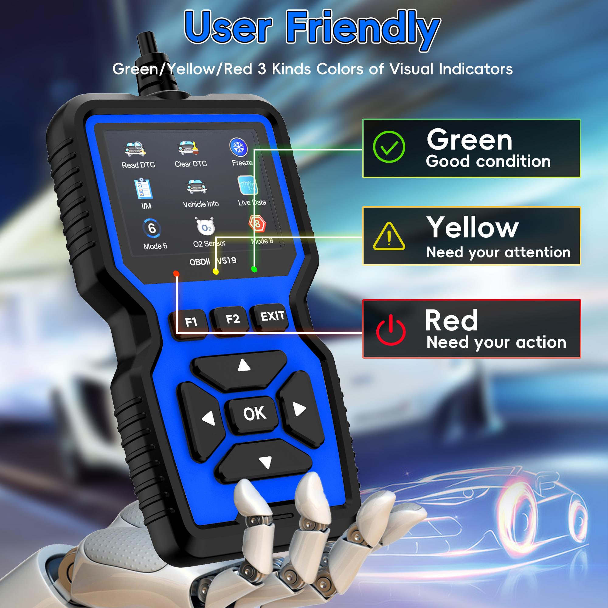 Enhanced Obd2 Scanner Diagnostic Tool, Engine Code Reader Reset, Smoke Check, Real-Time Data, Car Code Reader for All Obdii/eobd Vehicles, Automotive Scan Tool