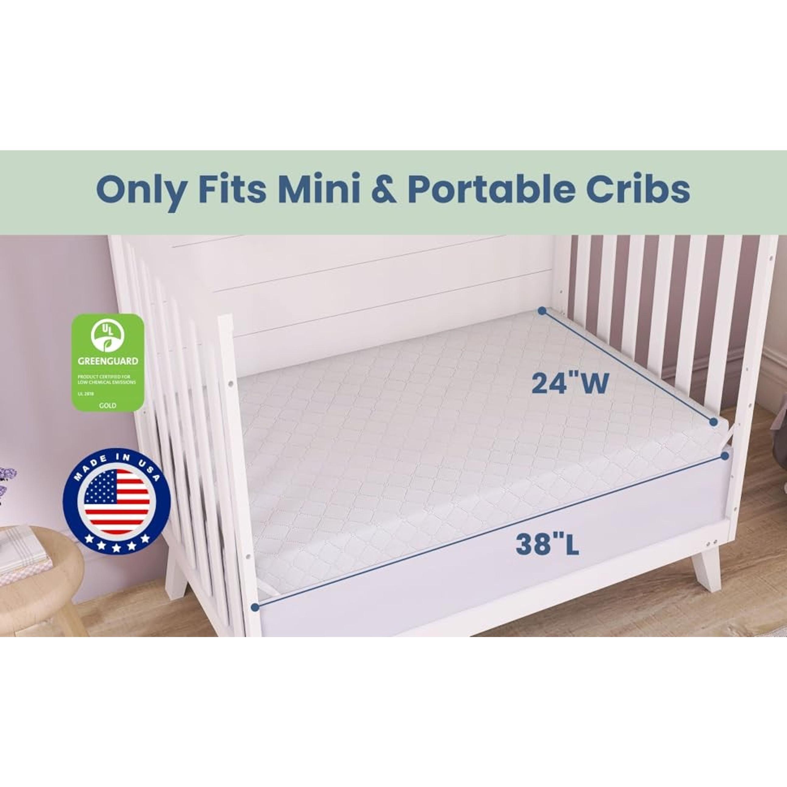 Holly 2-in-1 Mini Crib Mattress, Dual-Sided Infant & Toddler, Waterproof Cover, GREENGUARD Gold Certified, 38” x 24” x 3”, Fits Mini & Select Portable Cribs, Not for Playards