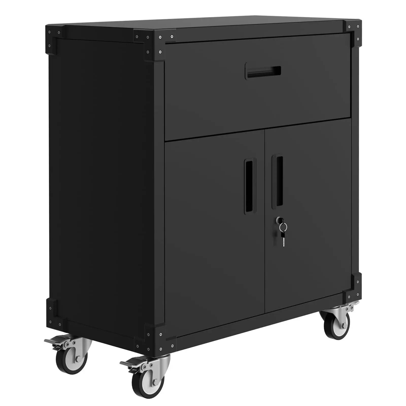 Metal Rolling Tool Cabinet with 2 Doors, 1 Drawer, Lock, Wheels, Adjustable Shelves for Garage Locking Storage Locker, Rolling Cabinet