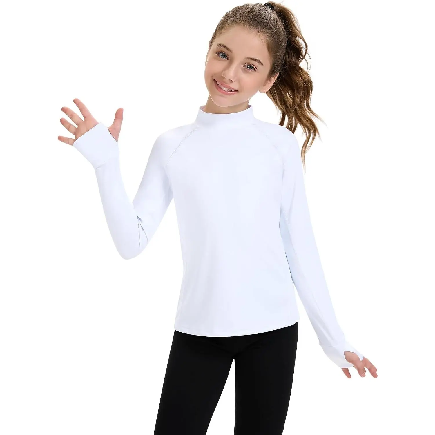 Girls Long Sleeve Turtleneck Athletic T-Shirt(Gift)