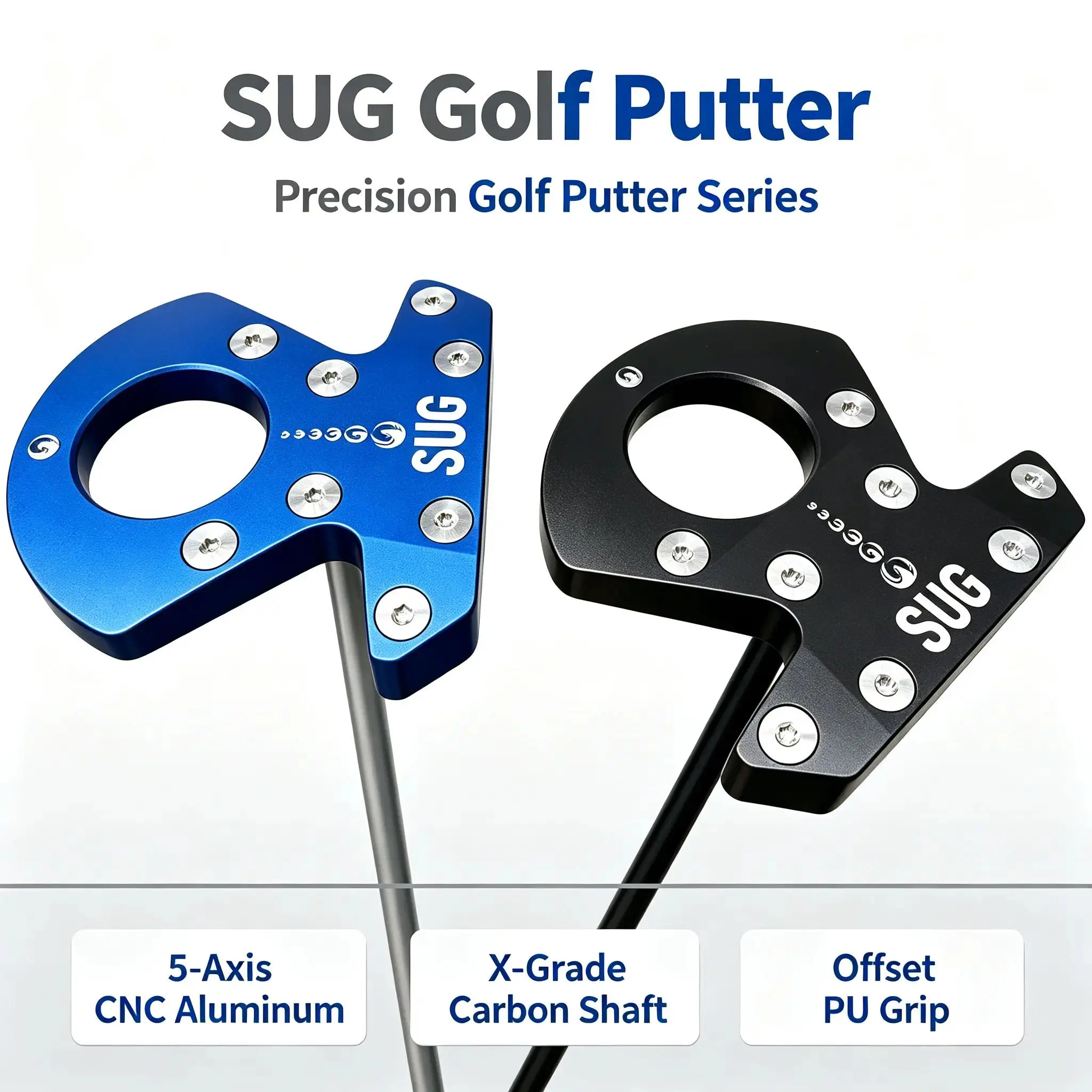 SUG Golf Driver - Dynamic Auto Balance 0-Torque, 5-Axis CNC Machined Aluminum, Ultra-Rigid X-Level Carbon Fiber Head, Offset PU Grip, 5-Color Option for Golfers