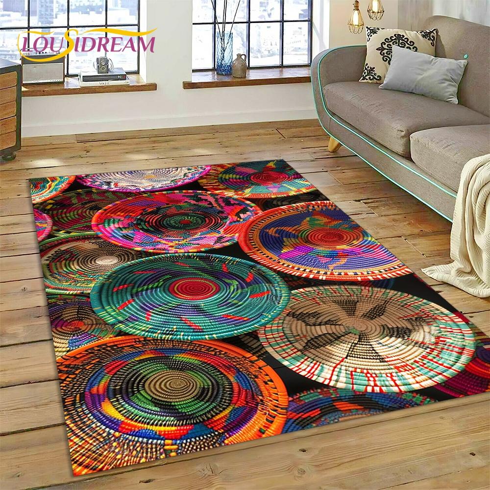 Colorful Crochet Mandala Flannel Area Rug - Boho Ethnic Woven Pattern Print Soft Mat for Living Room, Non-Slip Bohemian Home Decor #BohoMandalaRug #ColorfulCrochetMat #EthnicHomeDecor #2DWovenCarpet #NonSlipFlannelRug