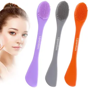 3 Pcs 2 in 1 Silicone Facial Cleansing Brush Face Mask Applicator and Pore Cleansing Tool, Orange+Gray+Purple, for All Skin Types