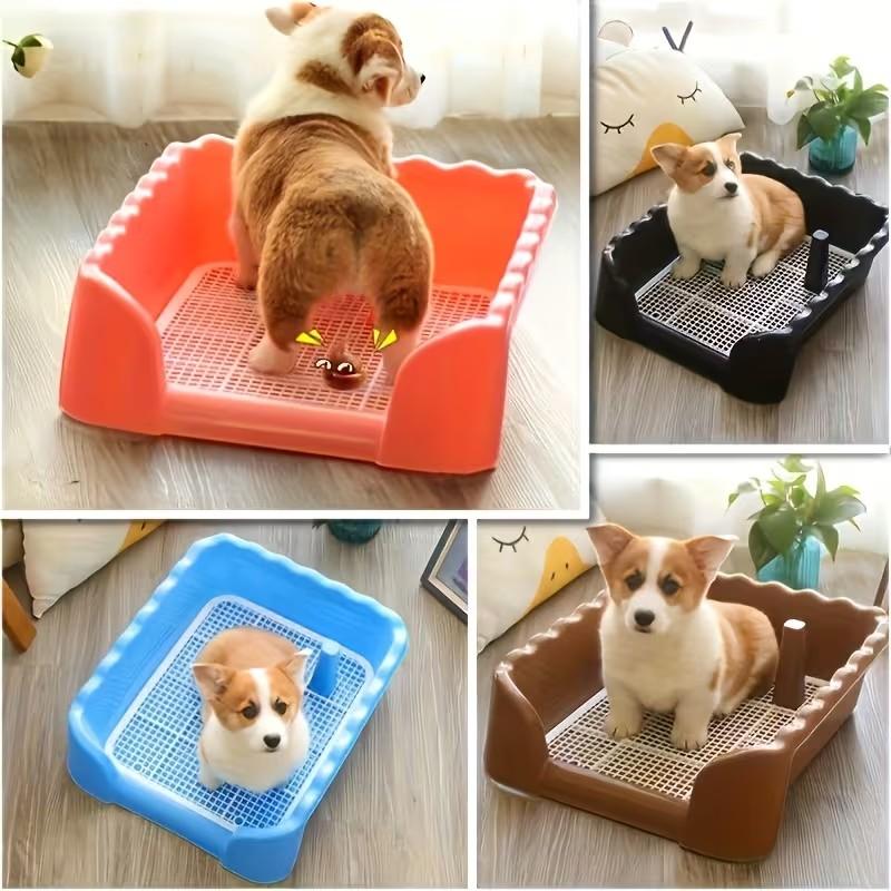 Adjustable Height Splash-Proof Dog Toilet with Wave Fence and 3-Sided Design, Durable Easy-Clean Pet Bowl for Indoor/outdoor Use