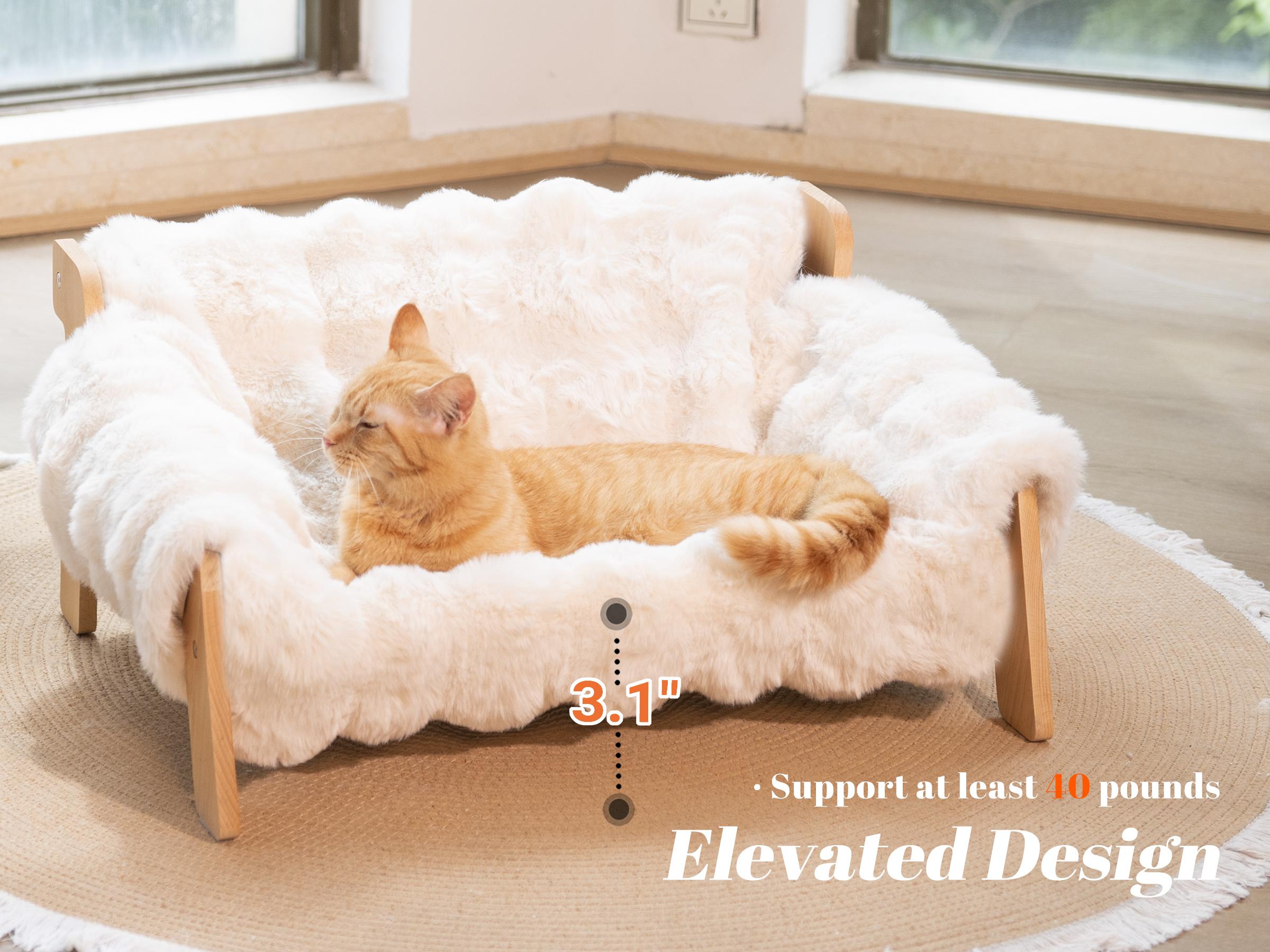 Elevated Pet Couch Bed, Solid Wood Sofa for Cat and Small Dog , Removable Washable Fluffy Cover Raised, Kitty Lounge Chair Suitable for Puppy for Indoor #DealsForYouDays