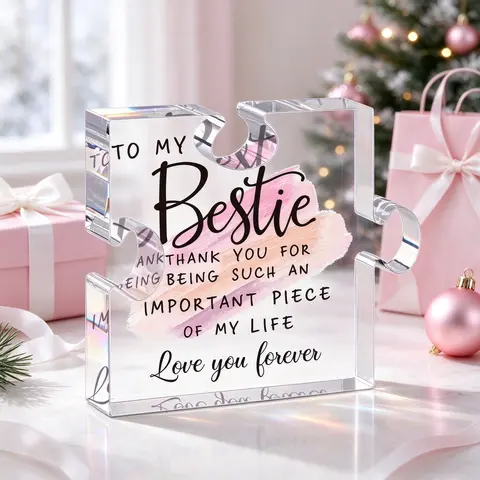 Acrylic Puzzle Shape Plaque Gift, 1 Count Letter Pattern Clear Acrylic Block Gift, Love You Forever Keepsake Gifts for Sister Bestie, Decor, White Elephant Gifts, Christmas Gifts