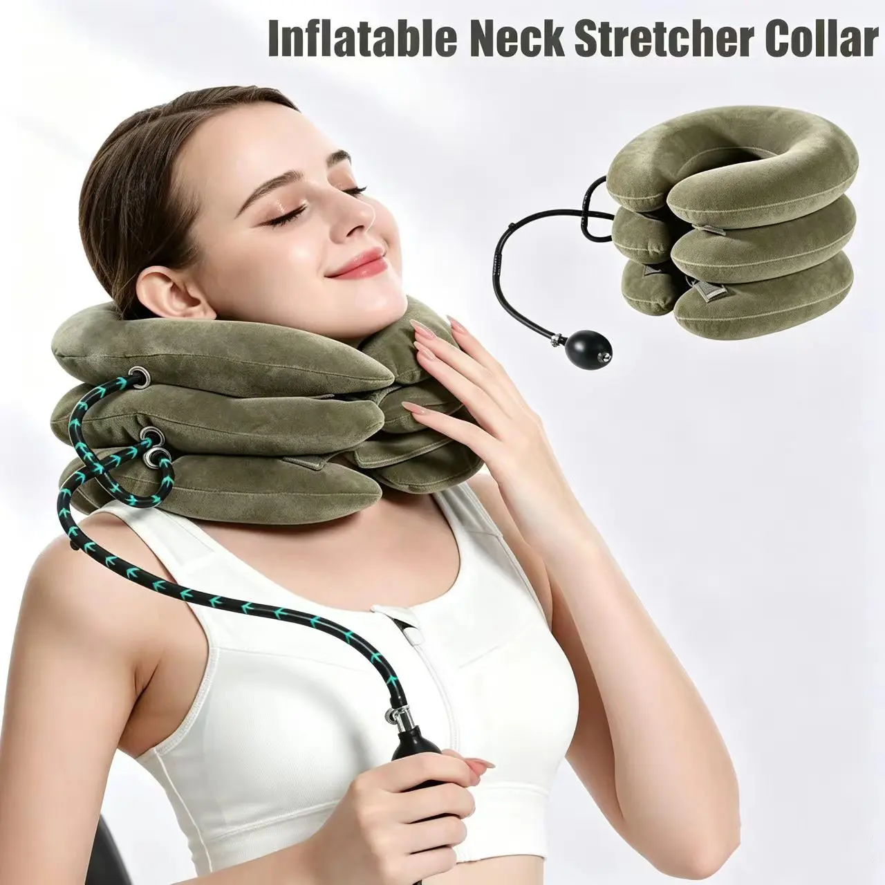 Inflatable Neck Support Pillow, Three-Layer Plush Padding, Portable and Reusable, Ideal for Home and Office Neck Stretching