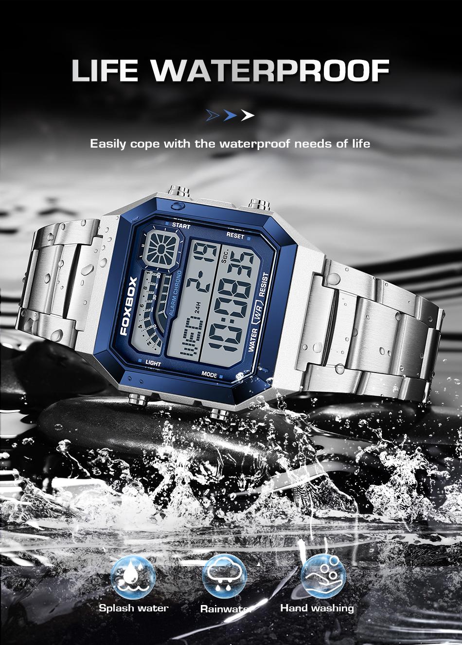 FOXBOX Men's Digital Fashion Watch - Alloy Case and Strap, Water-Resistant Design, Backlight, Time/Date/Weekday Display for Students and Adults