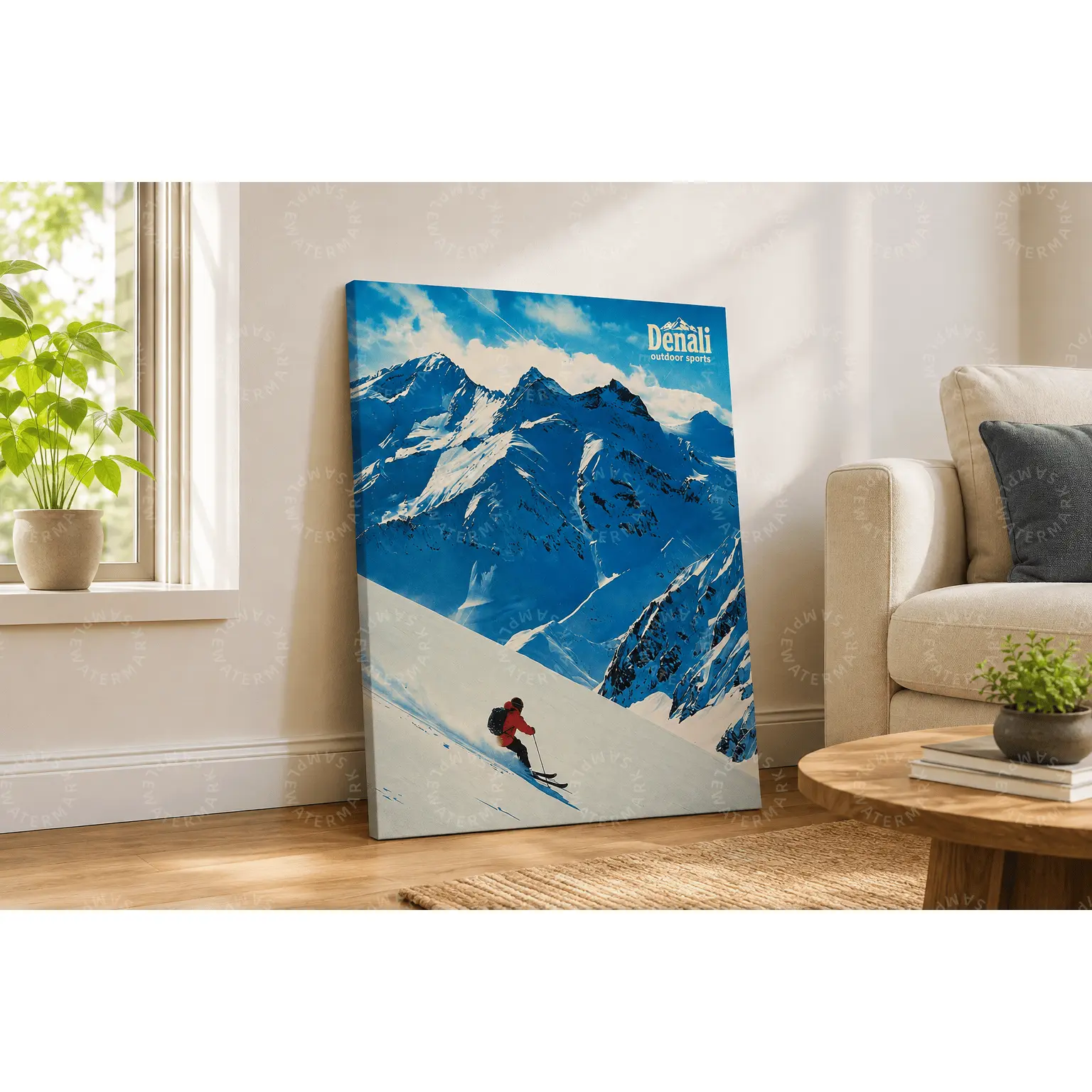 Snow Mountain Ski Canvas Poster, Alpine Winter Landscape Wall Art, Blue Adventure Aesthetic Poster, Bedroom Wall Art, Living Room Decor, Office Wall Art, Cabin Decor, Outdoor Lover Gift