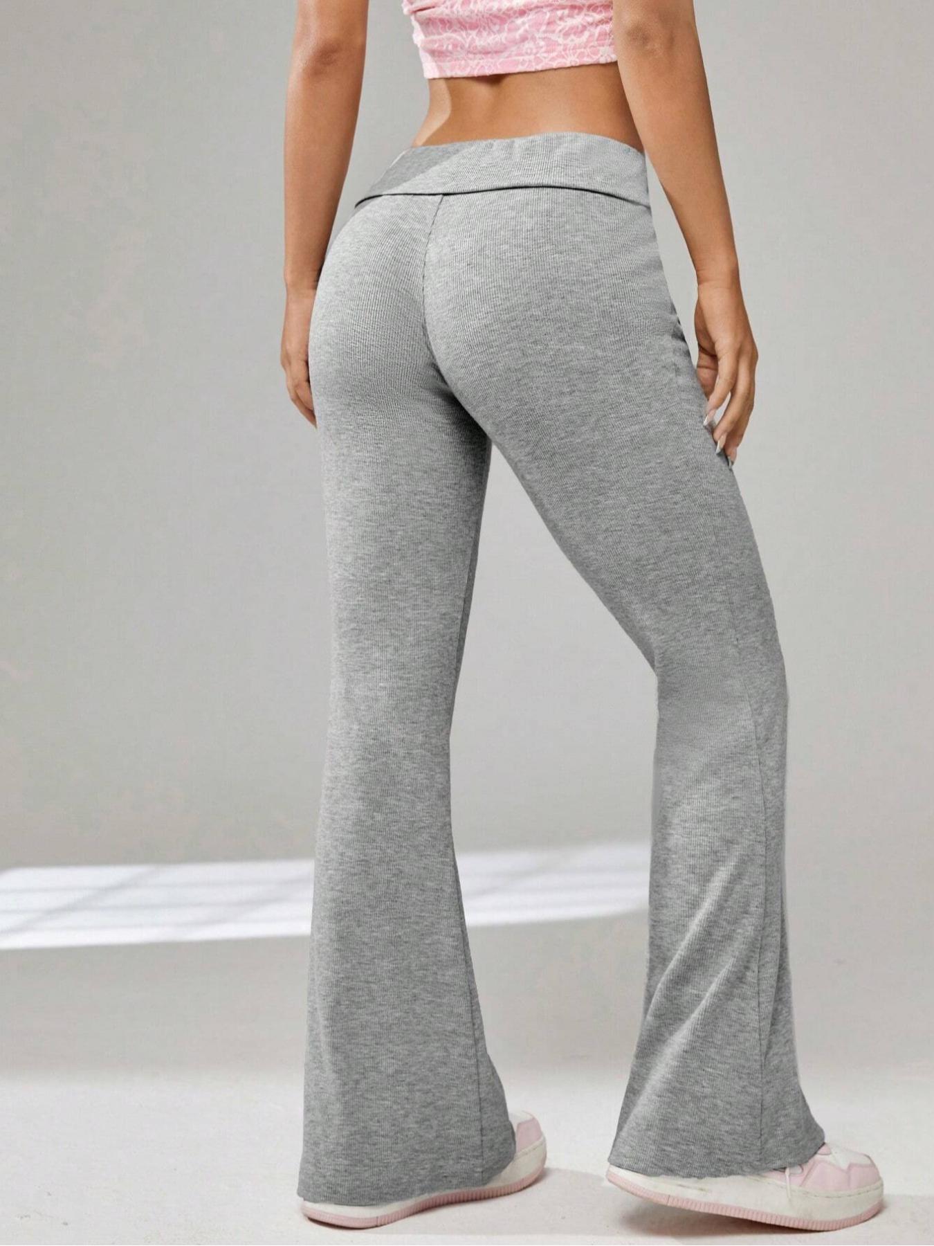 Women's Plain Sporty Casual Fitted Flare Pants, Thin Ribbed Long Pants for Sports Home Leisure, All Seasons Fashion, Flared Women's Plain Sporty Casual Fitted Flare Pants, Thin Ribbed Long Pants for Sports Home Leisure, All Seasons Fashion, Flared