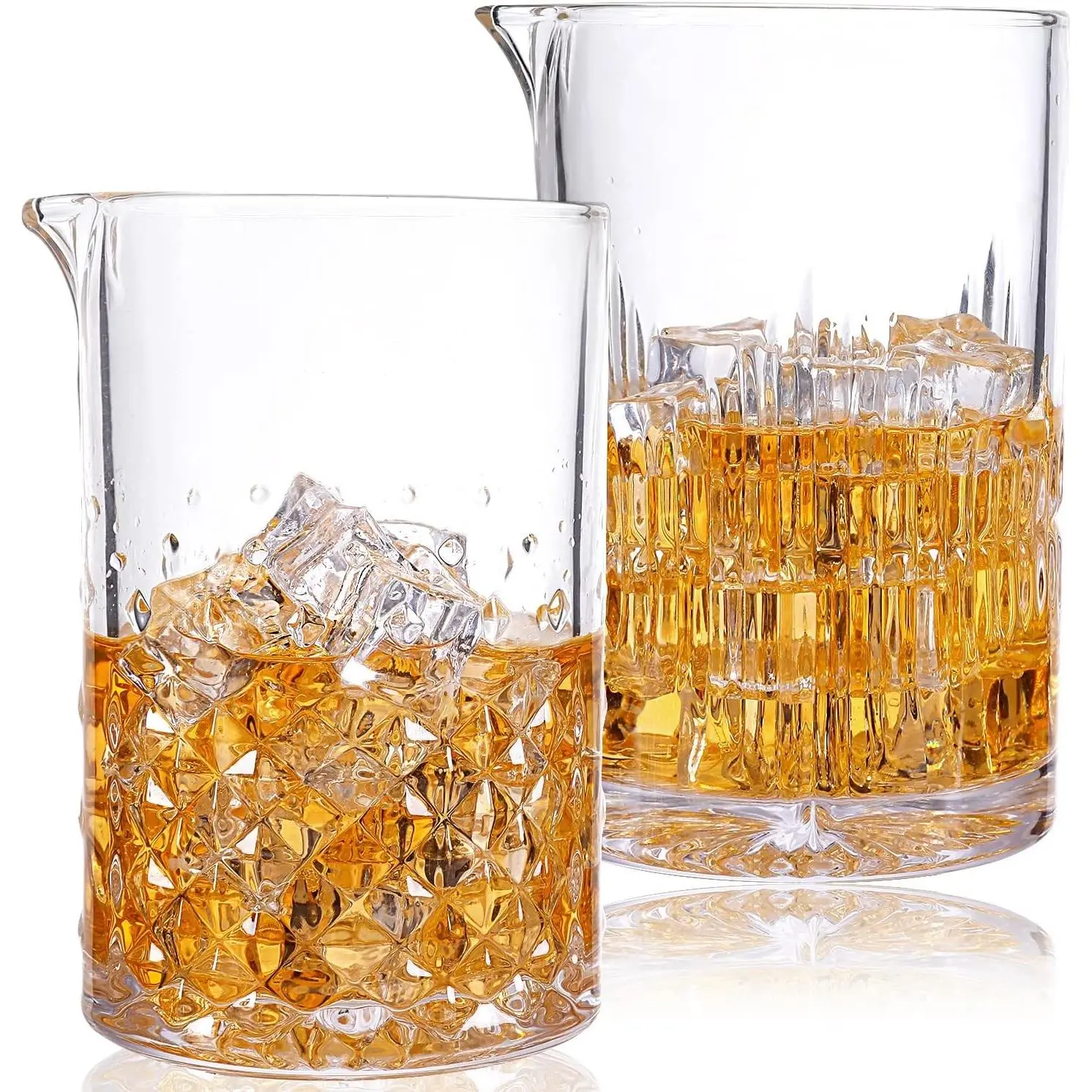 2 Pcs Cocktail Mixing,Crystal Glass Engraved Cocktail Stirring Glasses,24oz Drink Stirring,Thick Weighted Bottom,Professional Bartender's Mixer Glasses,Bar Tools.