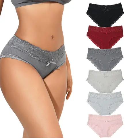 LEVAO Cotton Underwear for Women Breathable Lace Bikini Panties Women's Hipster Underpants S-XXL 4/6 Pack,sohochic