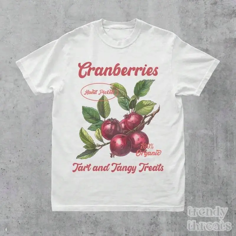100% Cotton Cranberries Retro Graphic T-Shirt, Vintage Fruit Label Tee, 90s Aesthetic Cranberry Fruit Shirt, Retro Commercial Print, Cool Shirt Gift Y