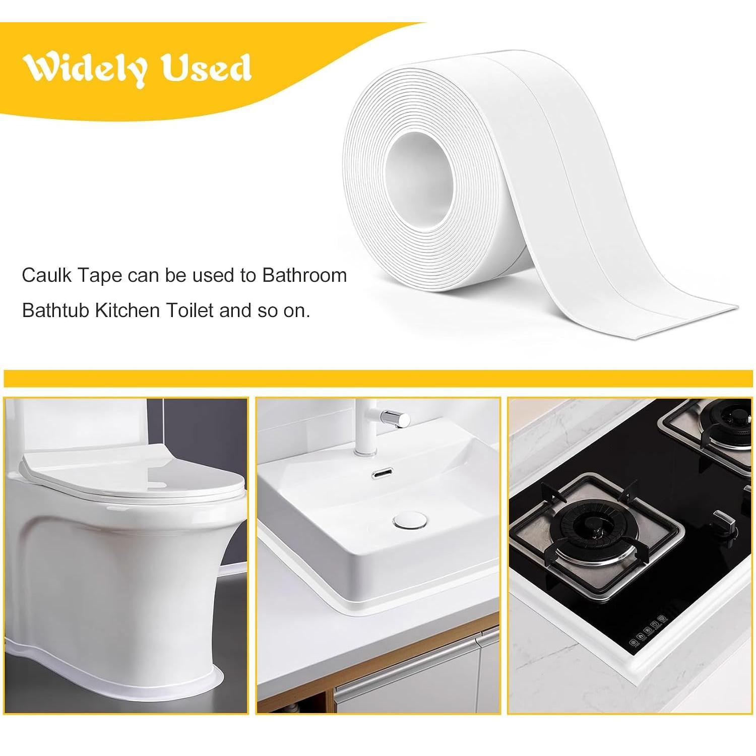 Caulk Tape  Self Adhesive Widened White Toilet Caulk Sealant Tape | 1.97" x16.4Ft, Shower Seal Strip for Kitchen, Countertop, Bathroom, Sink, Bathtub Toilet  Protector with Sealing Tool