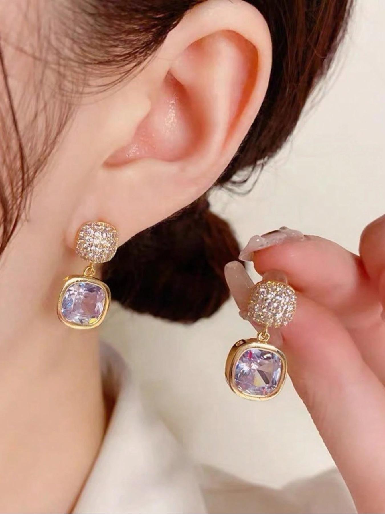 1 Pair Rhinestone Zircon Square Earrings, Unique Women's Daily Jewelry, Fashionable Studs for Everyday Wear, Elegant Accessory