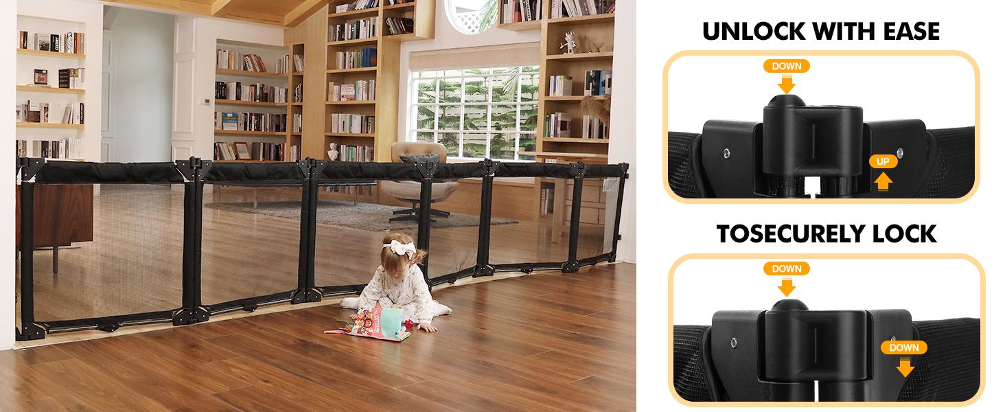 Extra Wide Baby Gate Playpen with Heat-Resistant Mesh,3 Panel Foldable Baby Fence,Indoor/Outdoor Safety Barrier,Dog Playpen & Fireplace Gate