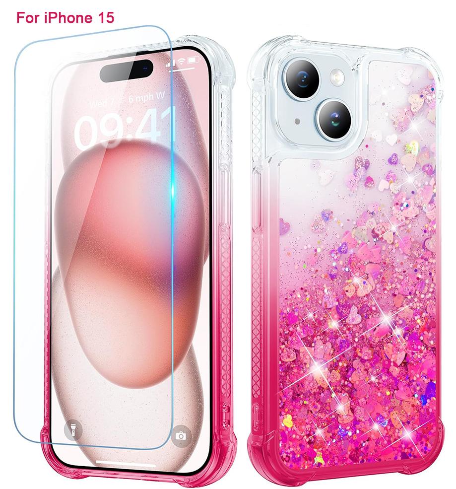 Phone case for iPhone 16 15 14 13 12 12Pro 11Protection Case, iPhone 6/6S/7/8 Case, iPhone SE 2022 Case, Glitter Case with Screen Protector, Full Body Rugged Liquid Shockproof Soft TPU Protective Phone Cover