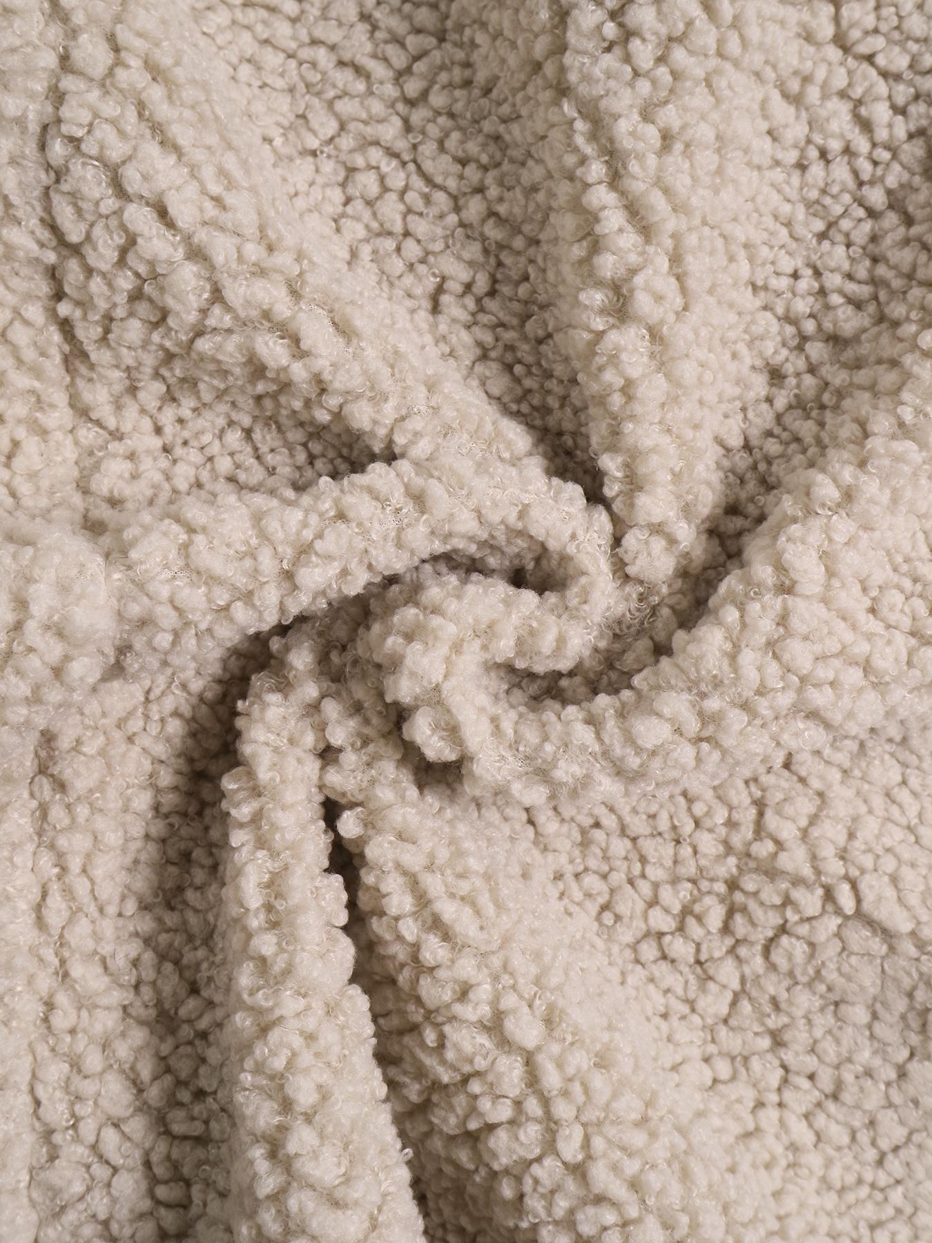 Women's Winter Lamb Fur Mid-Length Coat, Soft Aesthetic Ladies Double-Breasted Outerwear, Casual Loose-Fitting Jacket, Plain Pattern, No Ca Prop 65