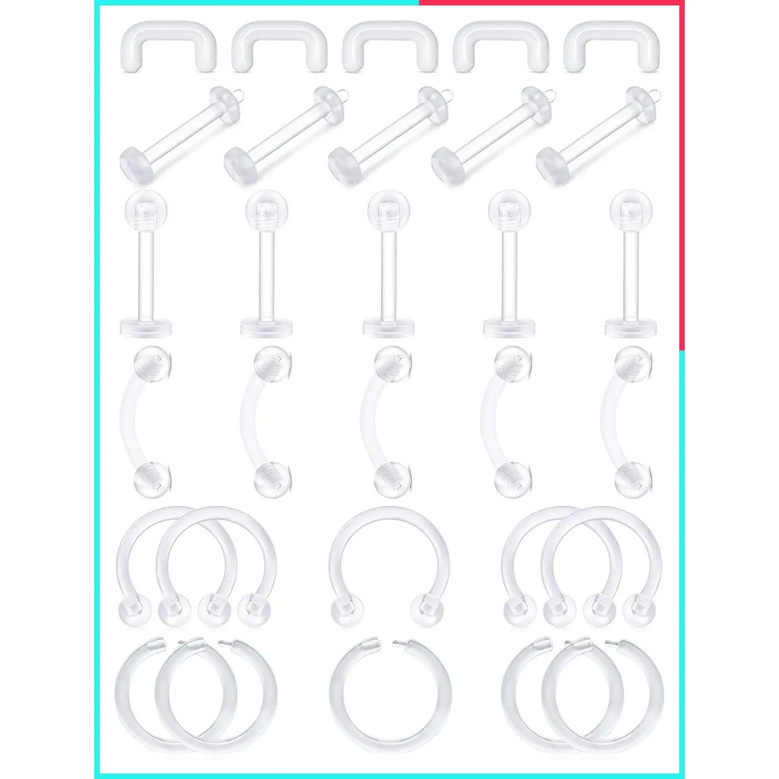 16G Clear Flexible Bioflex Plastic Piercing Retainers for Cartilage Helix Daith Rook Tragus Nose Septum Lip Eyebrow Rings