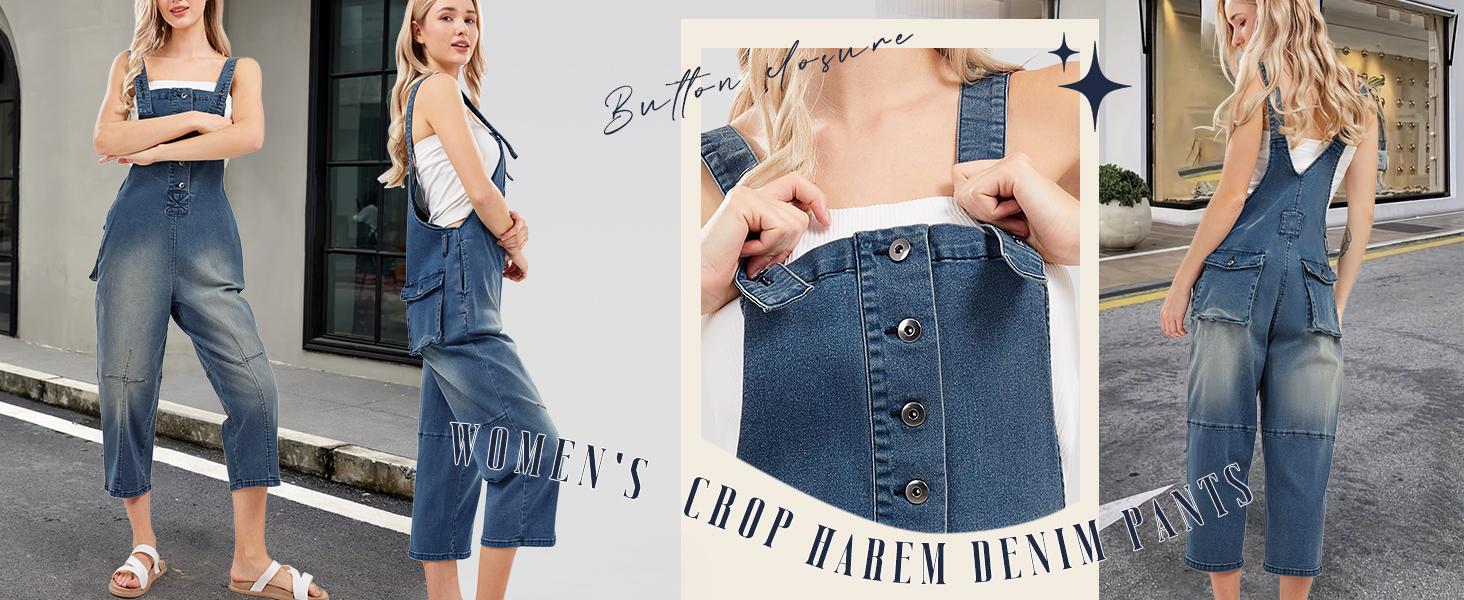 CHARTOU Women's Casual Loose Denim Overalls Harem Jeans Cropped Pants Overalls CHARTOU Women's Casual Loose Denim Overalls Harem Jeans Cropped Pants Overalls
