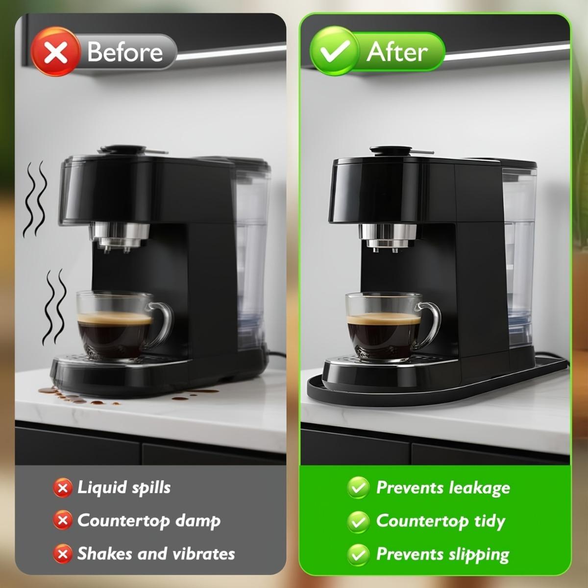 1PC Coffee Machine Countertop Silicone Mat, Non-Slip Kitchen Appliance Base Pad with Raised Edge to Contain Water and Coffee Spills, Durable Protective Mat for Coffee Maker, Juicer and Mixer