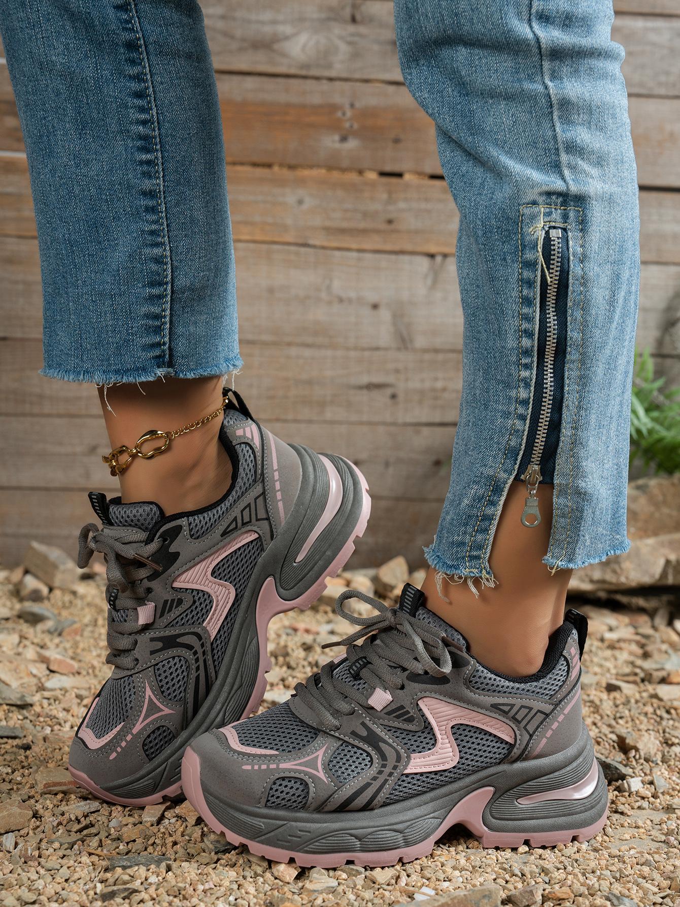 New Women's Chunky Sole Sports Shoes, Casual Dad Sneakers, Thick Soled Sneakers, Lace Up Sneakers, Thick Sole Sneaker, Athletic Shoes, Casual Athletic Trainers, Women's Fashionable Comfortable Breathable Shoes for All Seasons, Sneaker Footwear