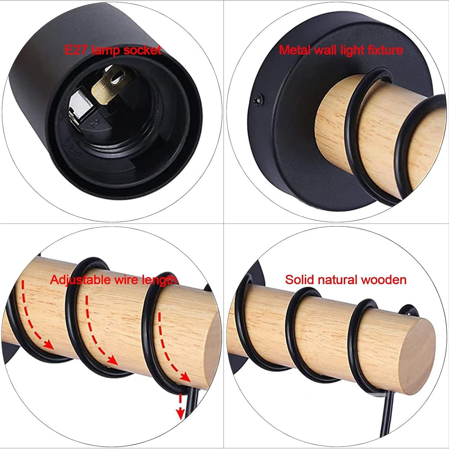 Modern Vintage E27 LED Bedside Lamp, Nordic Creative Wall Light, American Style Wooden Wall Sconce, Simple Hallway Balcony Lighting