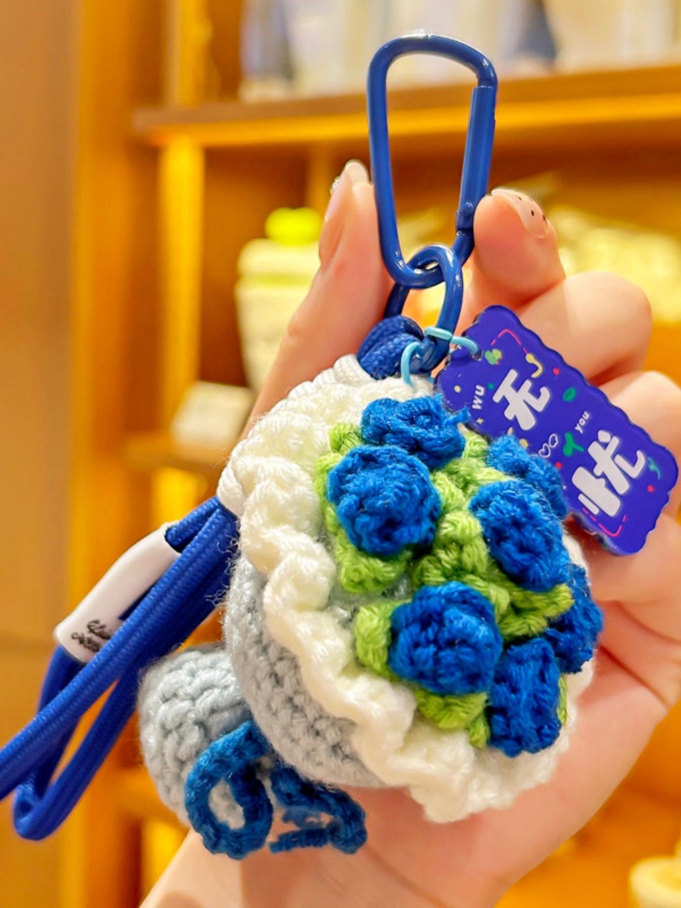 Handmade Crochet Mini Flower Bouquet Keychain Set Cute Knitted Rose Lavender Sunflower Pendant Key Ring Aesthetic Backpack Bag Charm Romantic Gift for Women Girls Her