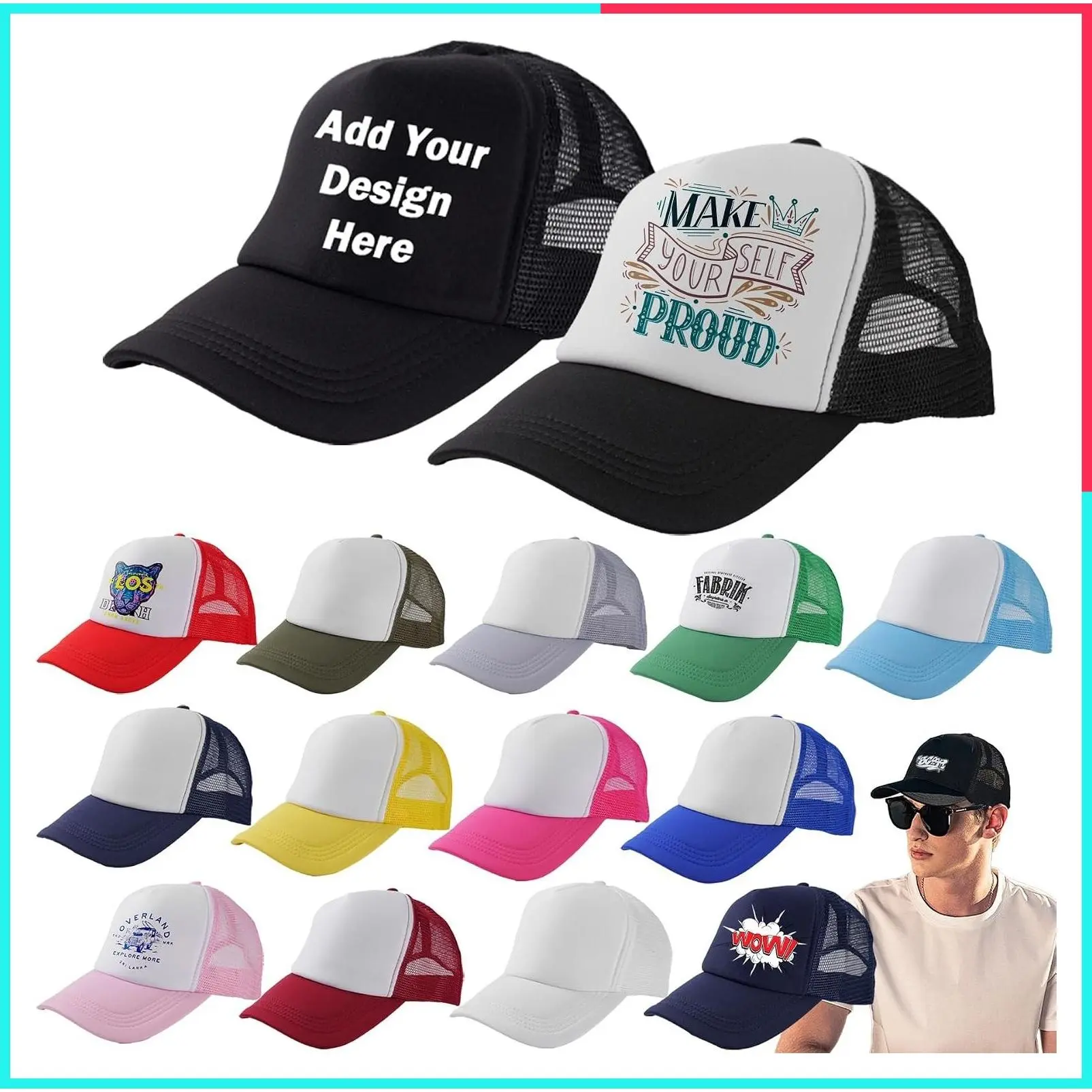 15 Pack Bulk Sublimation Blank Trucker Hats - Wholesale Mesh Baseball Caps for DIY Custom, Men & Women