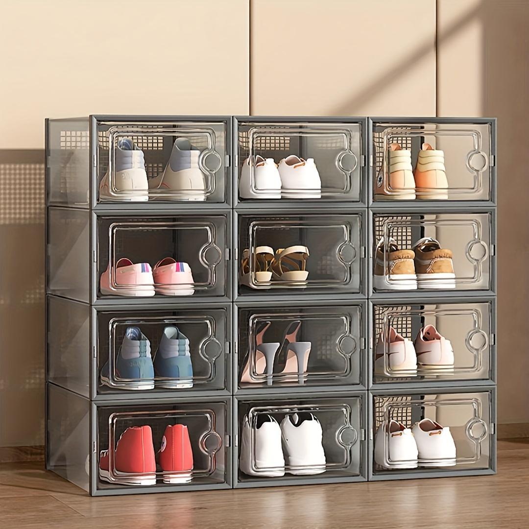 2026 new stackable transparent shoe box 6 packs gray space-saving household storage storage box