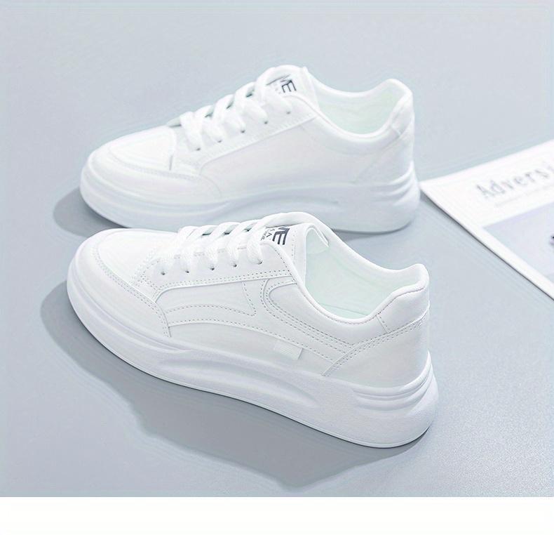 Women'S Platform Skate Shoes, Versatile Height Increasing Lace Up Low Top Shoes, Outdoor Walking White Shoes Plus Size