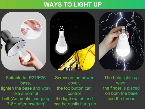 DEBAOBULB Rechargeable Emergency Light Bulbs  Battery Powered LED Light Bulb 6000K Daylight E26 120 Volt 9W 60W Equivalent with 1200mAh for Home Power Outage Camping Hurricane SummerVibes