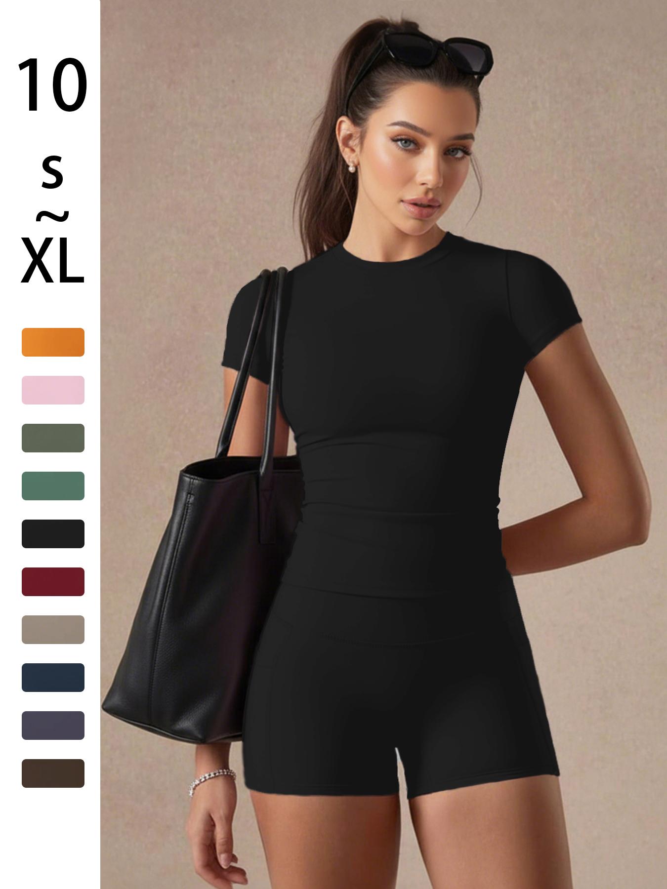 Women's Solid Color Set, Basic Versatile T-Shirt Top, Fashion Multi-Purpose Slimming Hip-Lifting Gym Shorts, Yoga Fitness Gym, Sportswear For Gym