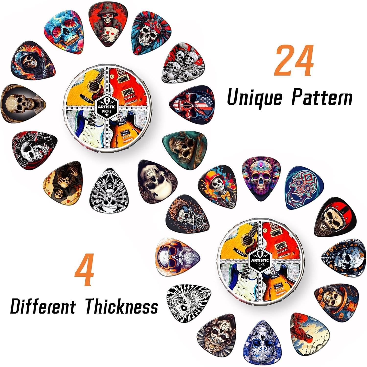 Guitar Pics,24 Pac Sull Guitar Pics Thin, Medium, Heavy Guitar Pics,Guitar Pic Variety Pac for Acoustic,Bass, Electric Guitars 0.46, 0.71, 0.96,1.2mm (Mix 6)