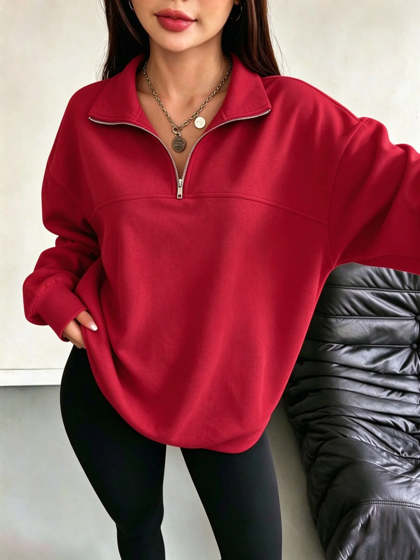 Women's Fall Winter Zip Neck Sportswear Long Sleeve Pullover, Casual Leopard Print Half-Zip Sweatshirt for Daily Outdoor Wear, Casual Fashion Sweatshirts