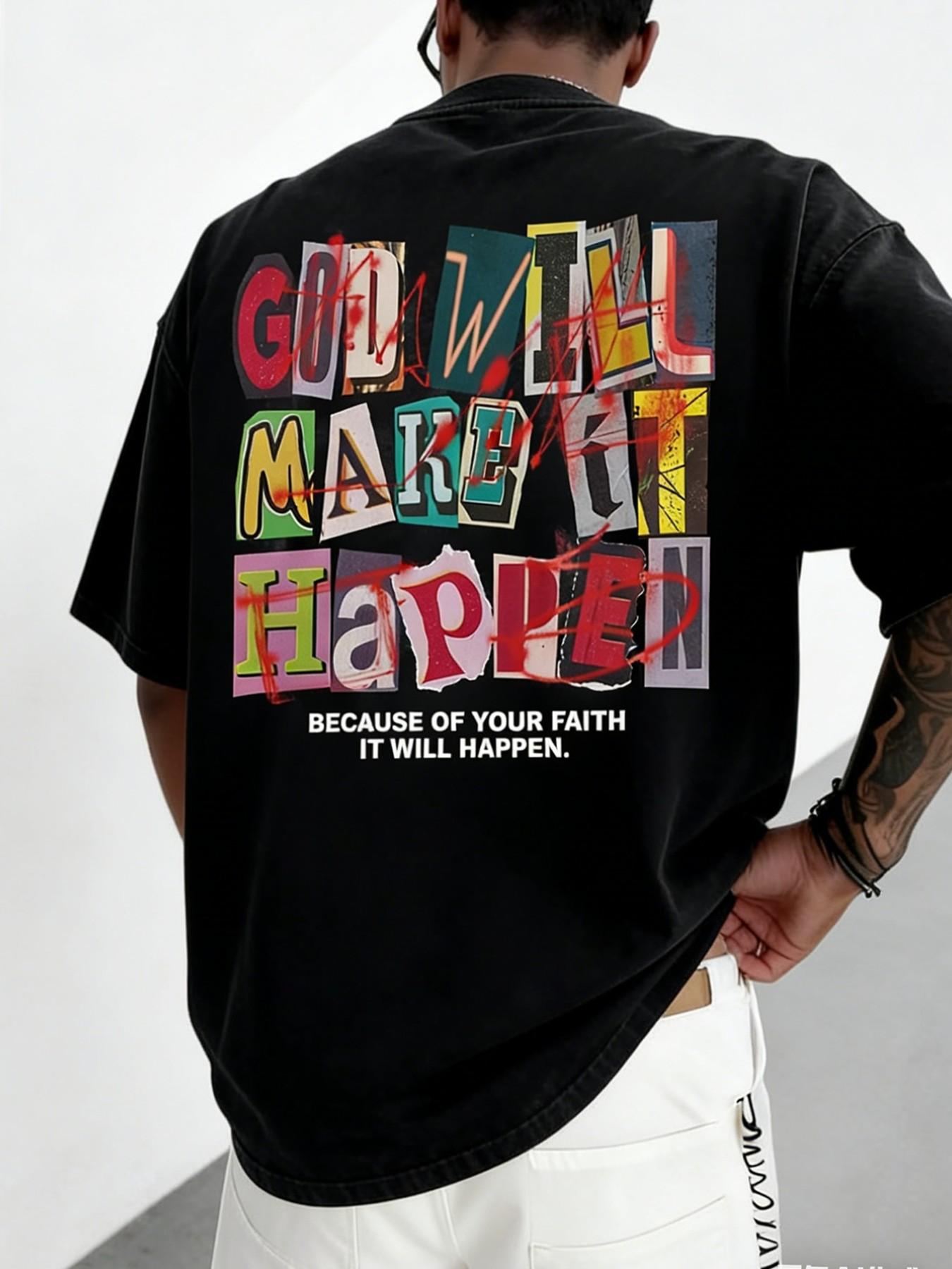 Men's Vintage Patchwork Letter Print T-Shirt, Street Style Retro Design, Casual Short Sleeve Top, Trendy Faithful Fashion