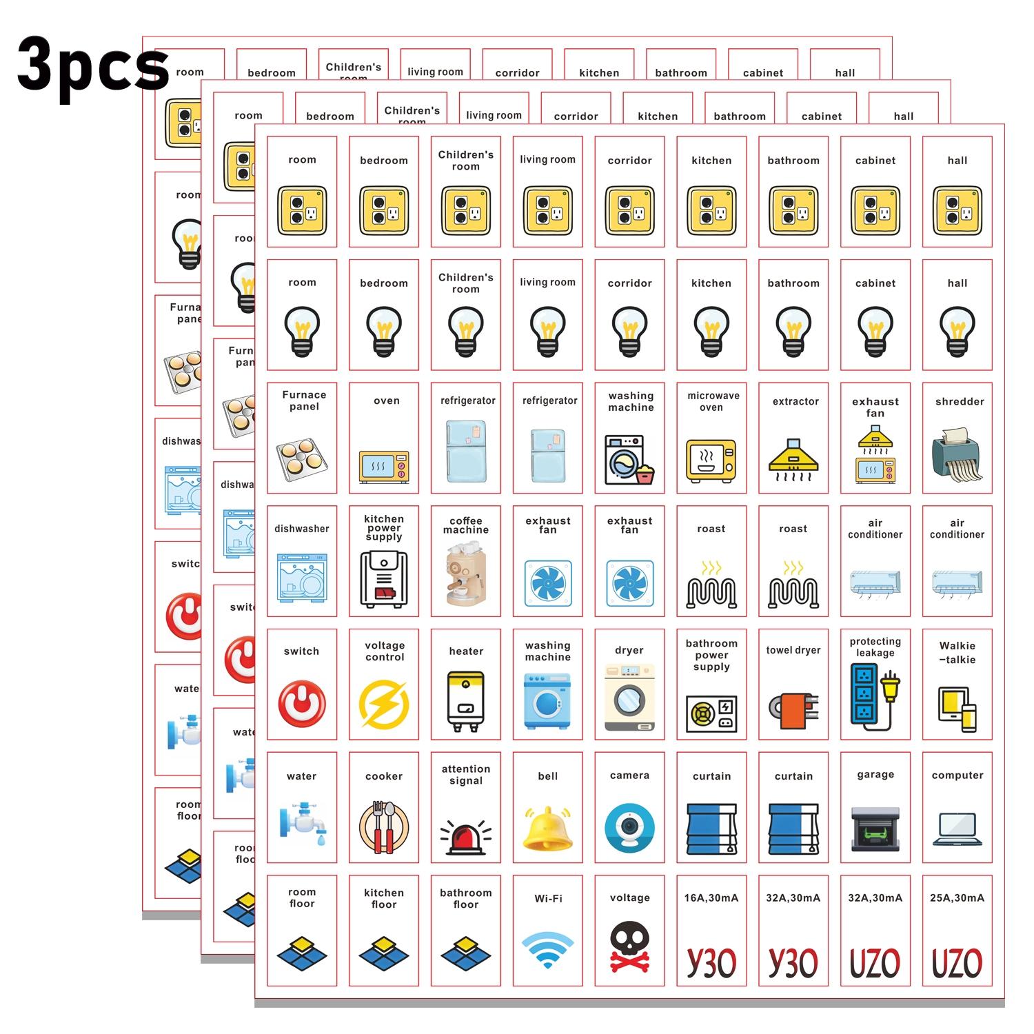 Electrical Panel Index Label Stickers, Switch Label Set, Circuit Breaker Reminder Decals, Home & Office Decor, Electrician Tools, Adhesive Stickers
