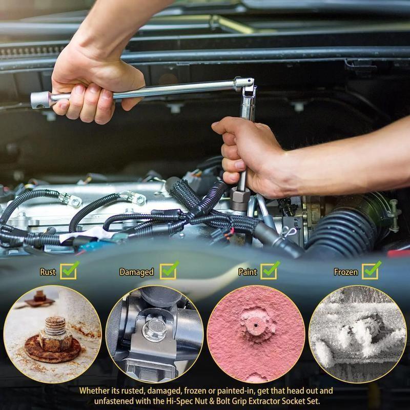 14 Counts Bolt Extractor Tool Set, Impact & Nut Remover, Stripped Lug Remover, Drive Rounded Bolt Remover, Damaged Frozen Universal Impact Bolt